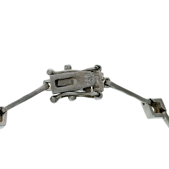 Vintage Sterling Silver 925 Floral Geometric Crystal Accent Bracelet 7" - Picture 3 of 6